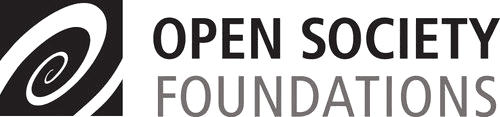 The Open Society Foundations logo features a black square containing a white spiral design on the left, symbolizing openness and movement. To the right, the organization's name is written in bold uppercase letters, with 'OPEN SOCIETY' in black and 'FOUNDATIONS' in gray. The design is modern and minimalist, reflecting the foundation's mission of promoting democracy, justice, and human rights worldwide.