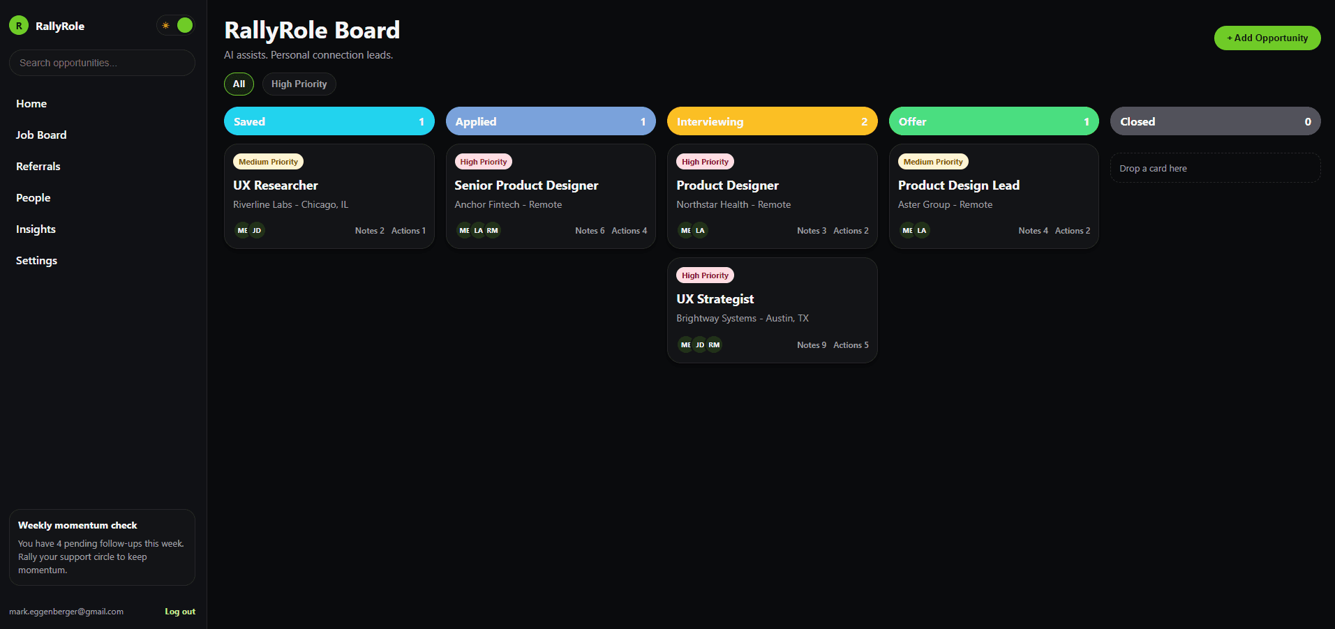 RallyRole dashboard showing balance, daily spending limit, savings plans, and real-time expense tracking in a modern interface.
