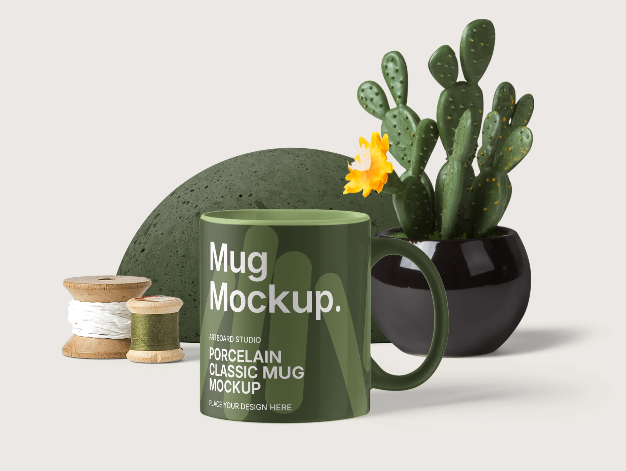 Mug mockup with a cactus and props