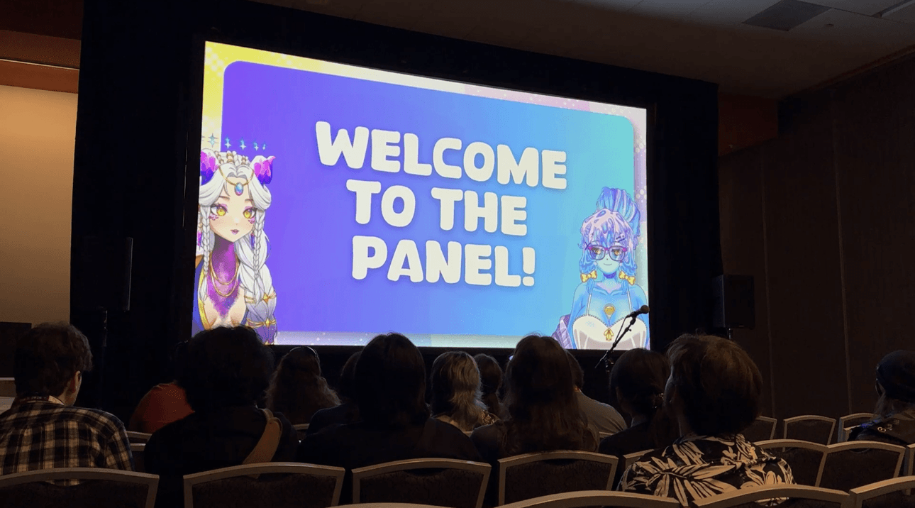 A point-of-view photo from the VTubing For Good panel at OffKai Expo 2026
