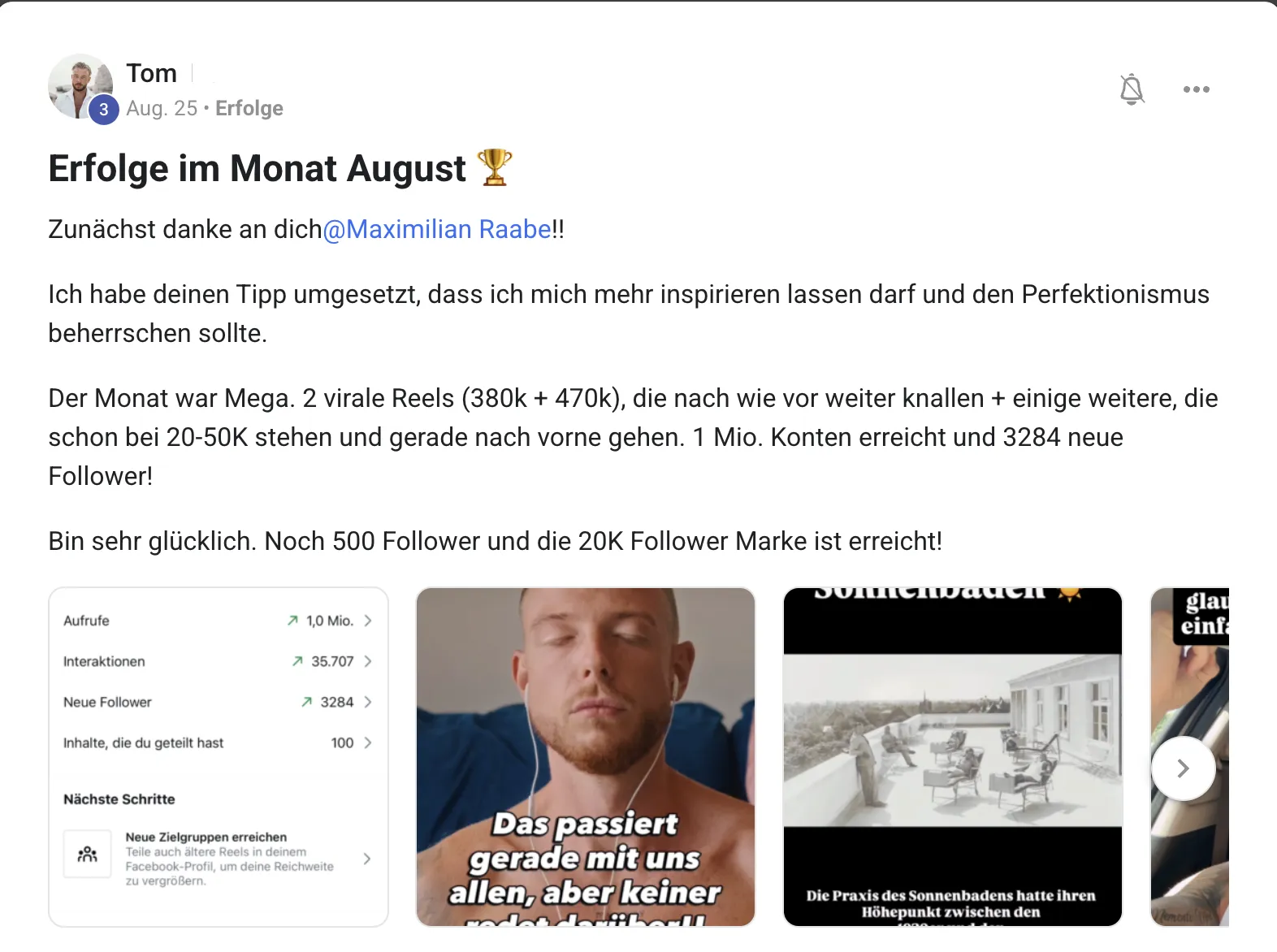 Erfahrungsbericht KI Creator Akademie: Tom gewinnt mit zwei viralen Reels 3.284 neue Follower