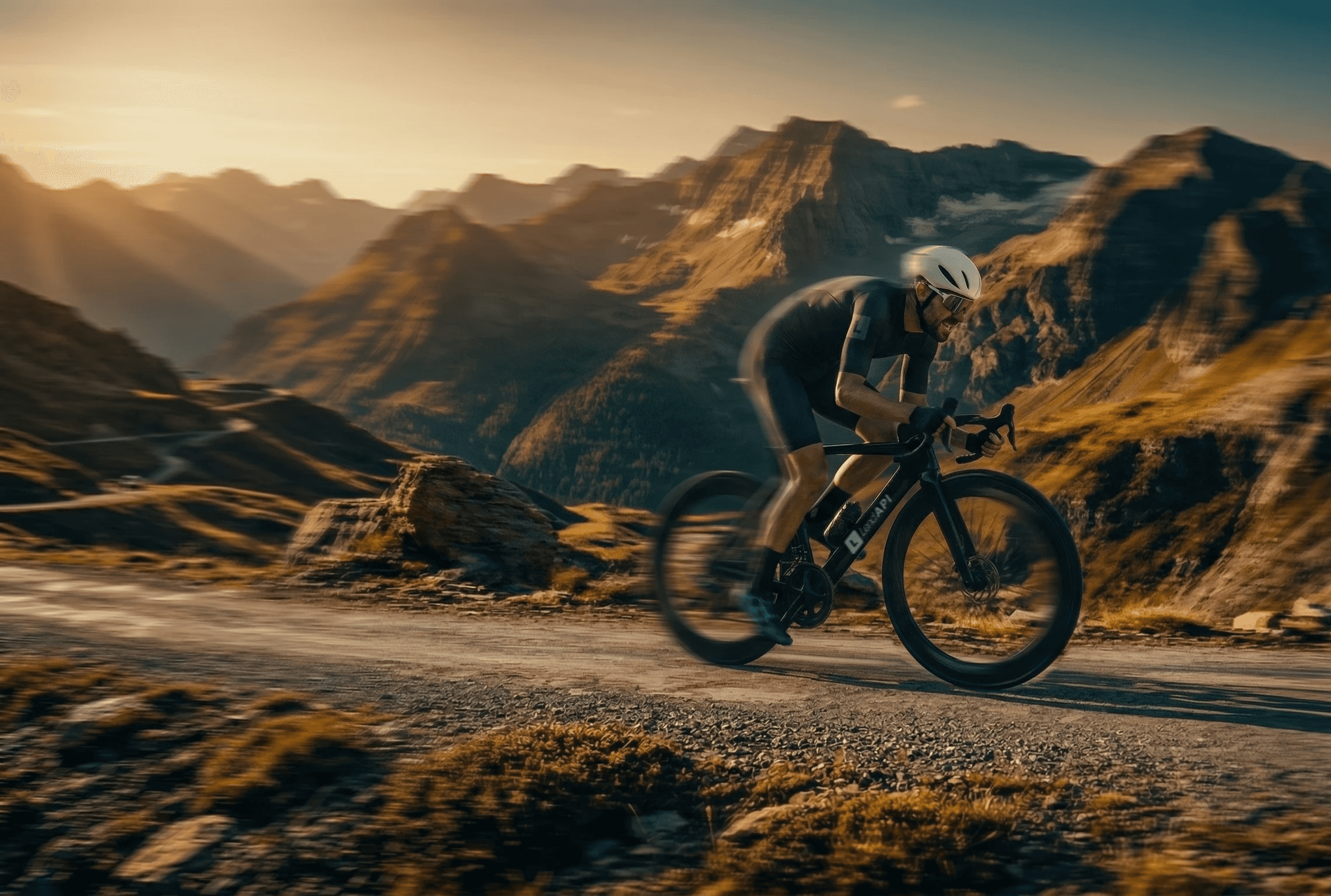 Dynamic picture of a cyclist riding downhill