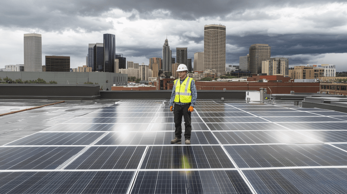 Construction worker standing on a roof