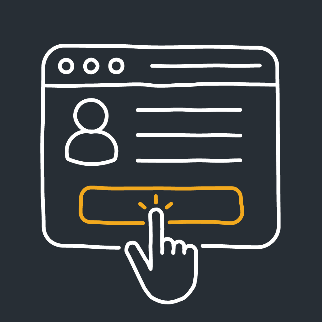 Illustration of a hand clicking on a form submission button, representing the first step in applying to work with Josh Long to improve your sales team.