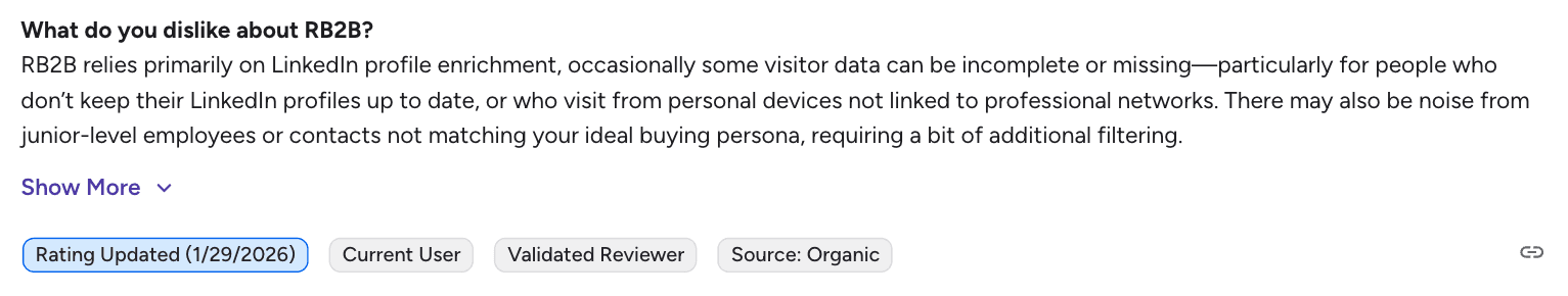 RB2B Review - dislike