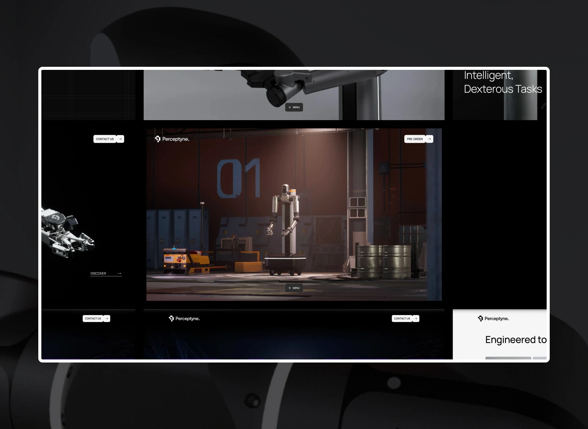 Product page UI design for robotics company with technical specifications