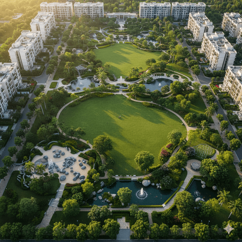 m3m city of dreams sector 36 37 central green park aerial