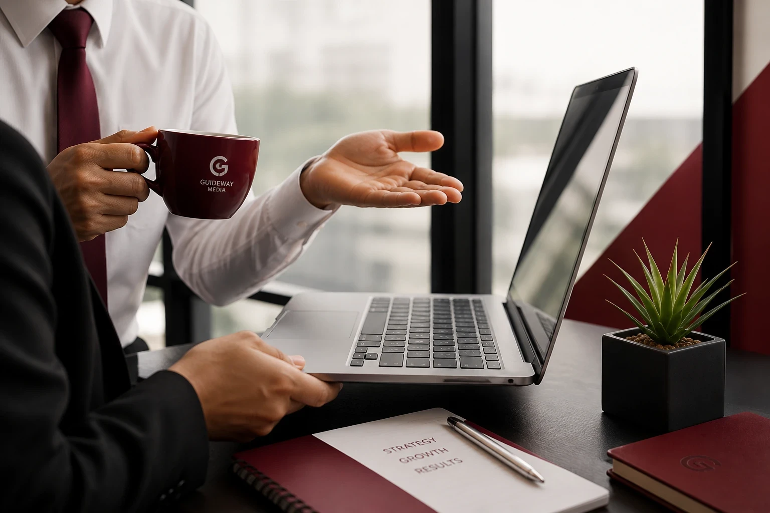 Professional services marketing in Saudi Arabia – business consulting meeting with laptop and strategy discussion