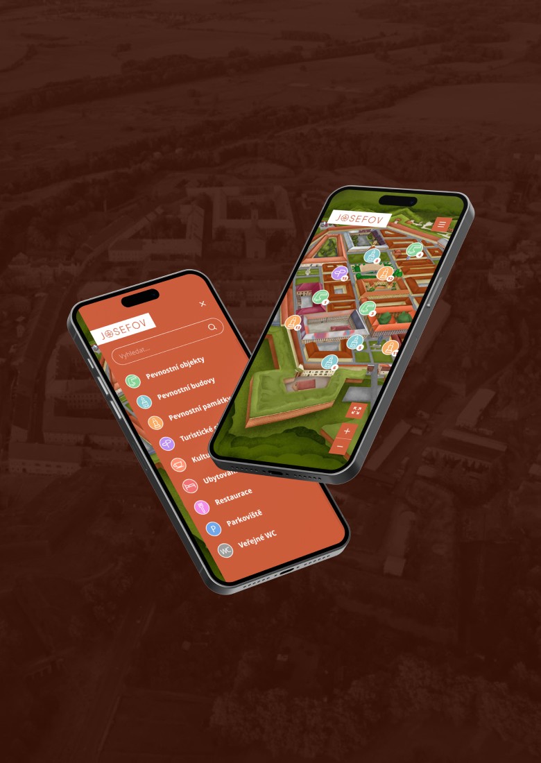 Dva telefony s mapou Živý Josefov