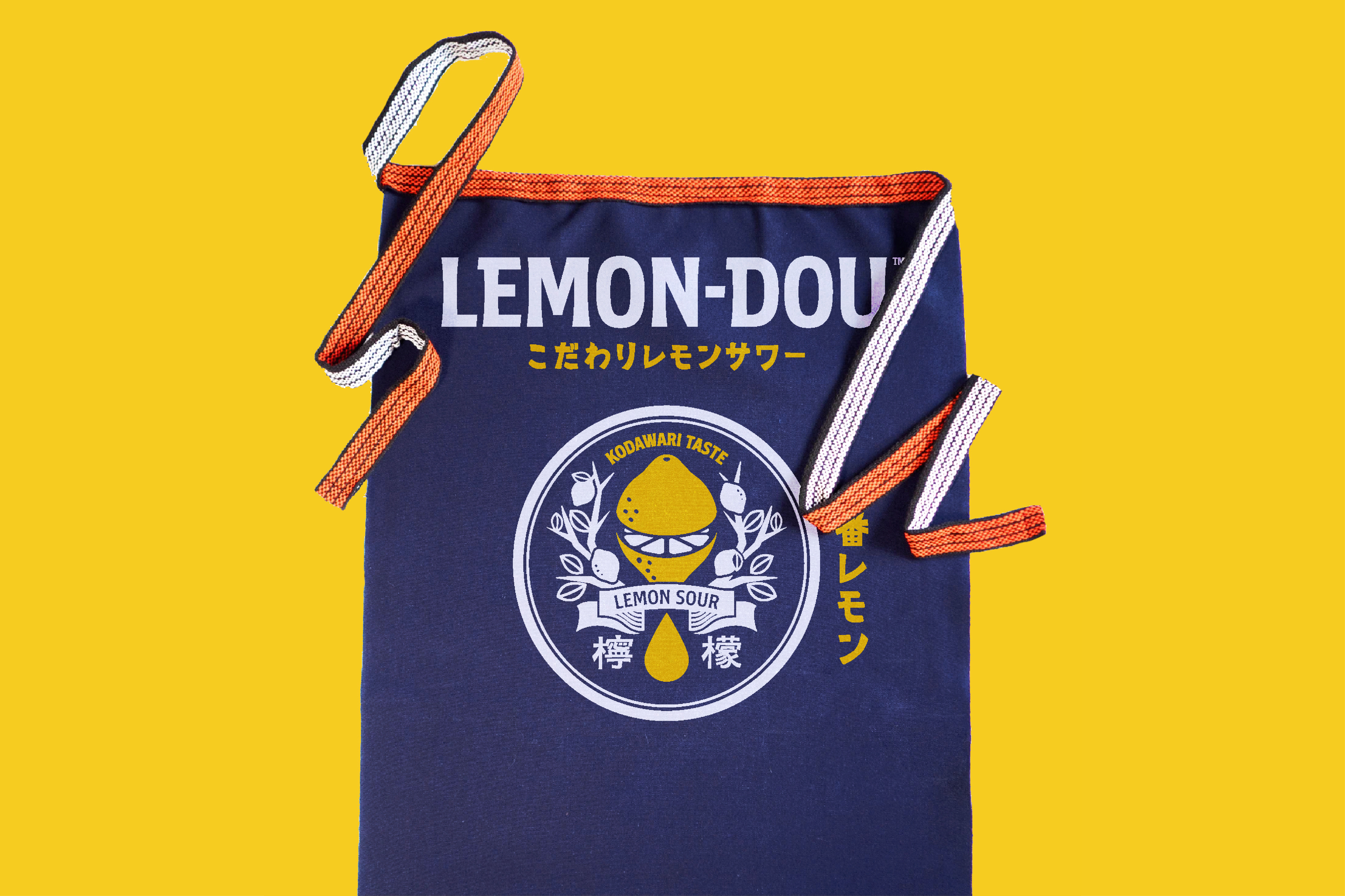 A blue bag labeled "LEMON-HOOD" with a yellow background and red accents, featuring an emblem in the center.
