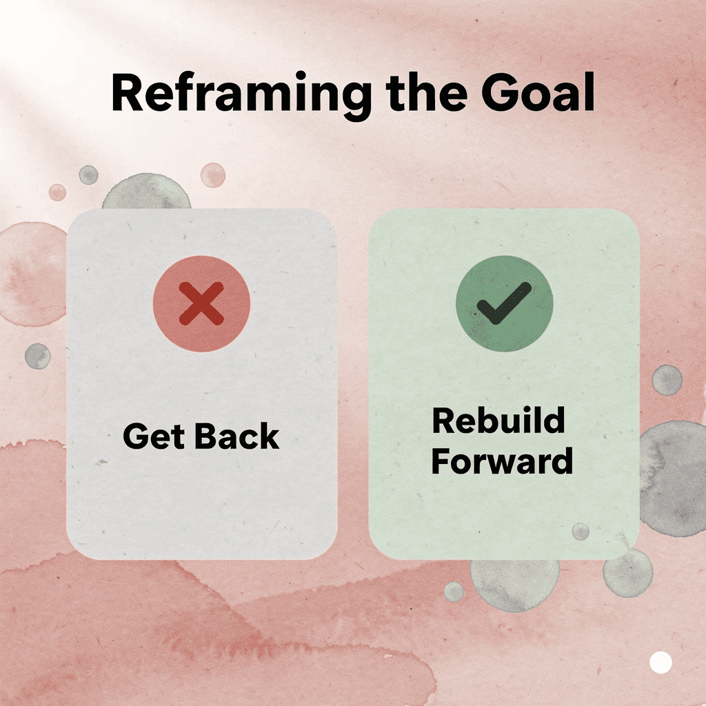 Before and after infographic contrasting 'get your body back' with 'rebuild forward'