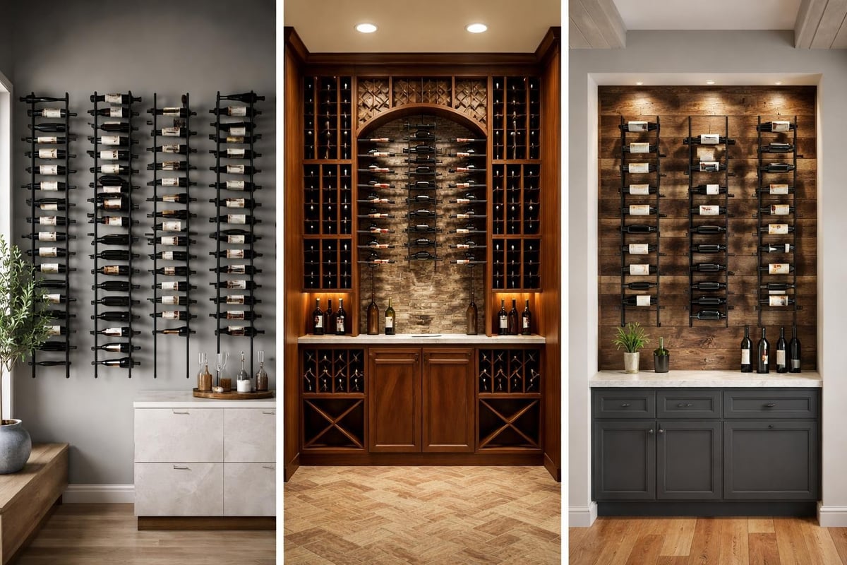 Style variations for wine wall racks