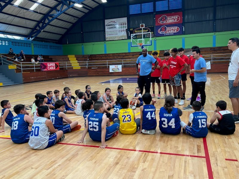 Drone shot of a running track at night