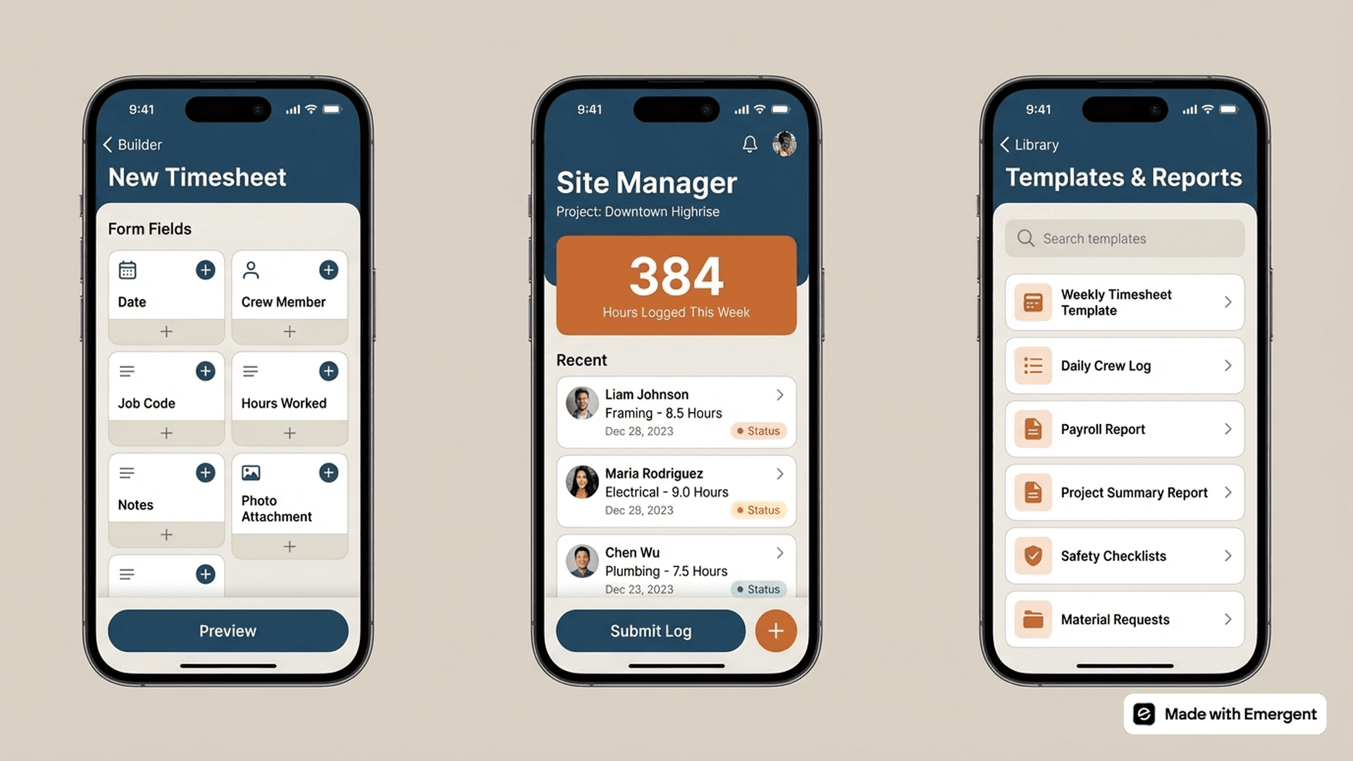 Construction Timesheet App Made With Emergent