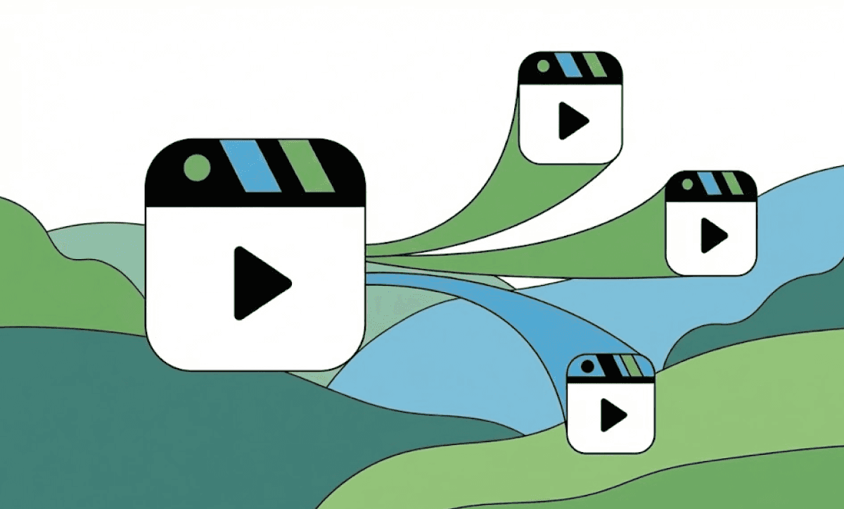 Single video splitting into multiple clips, illustrating turning one long video into a week of content using AI.