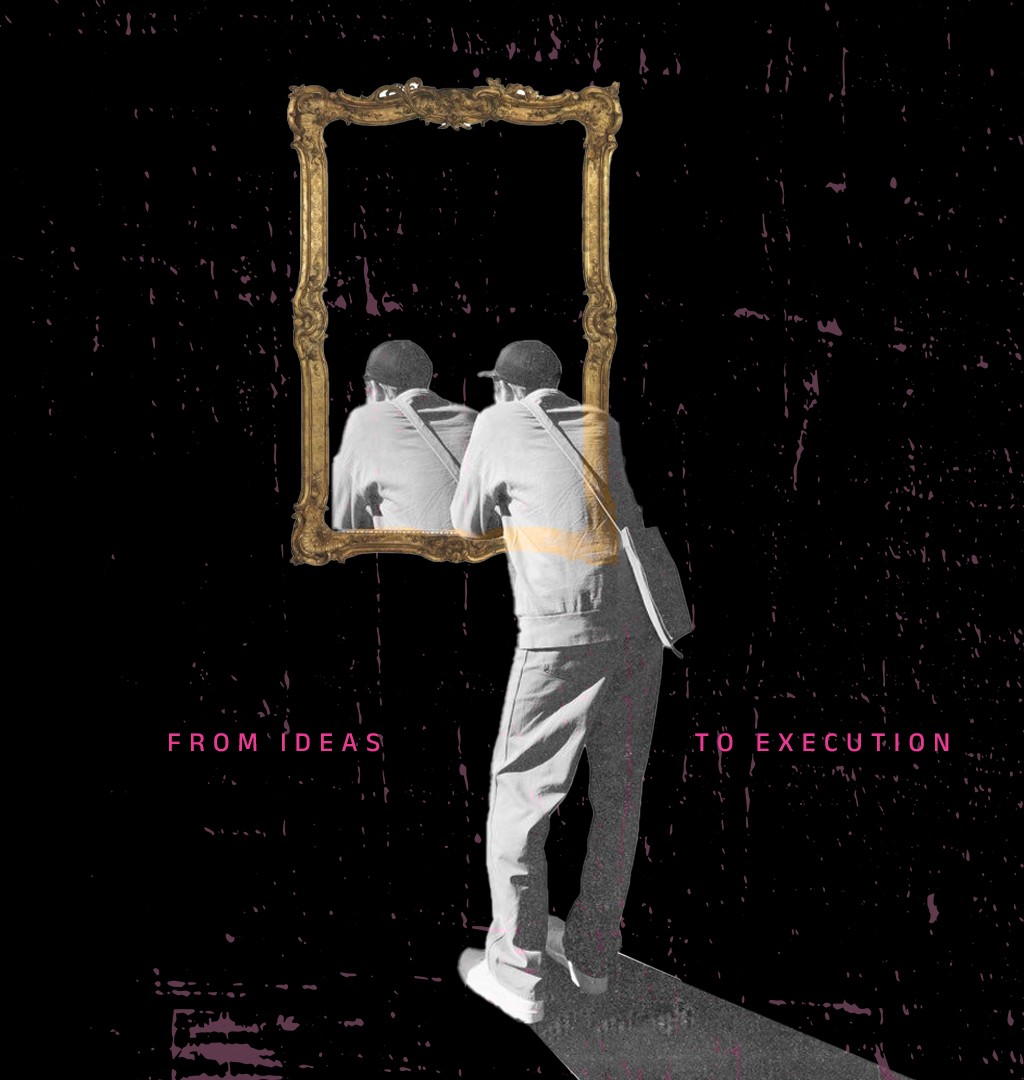 man staring through a frame 