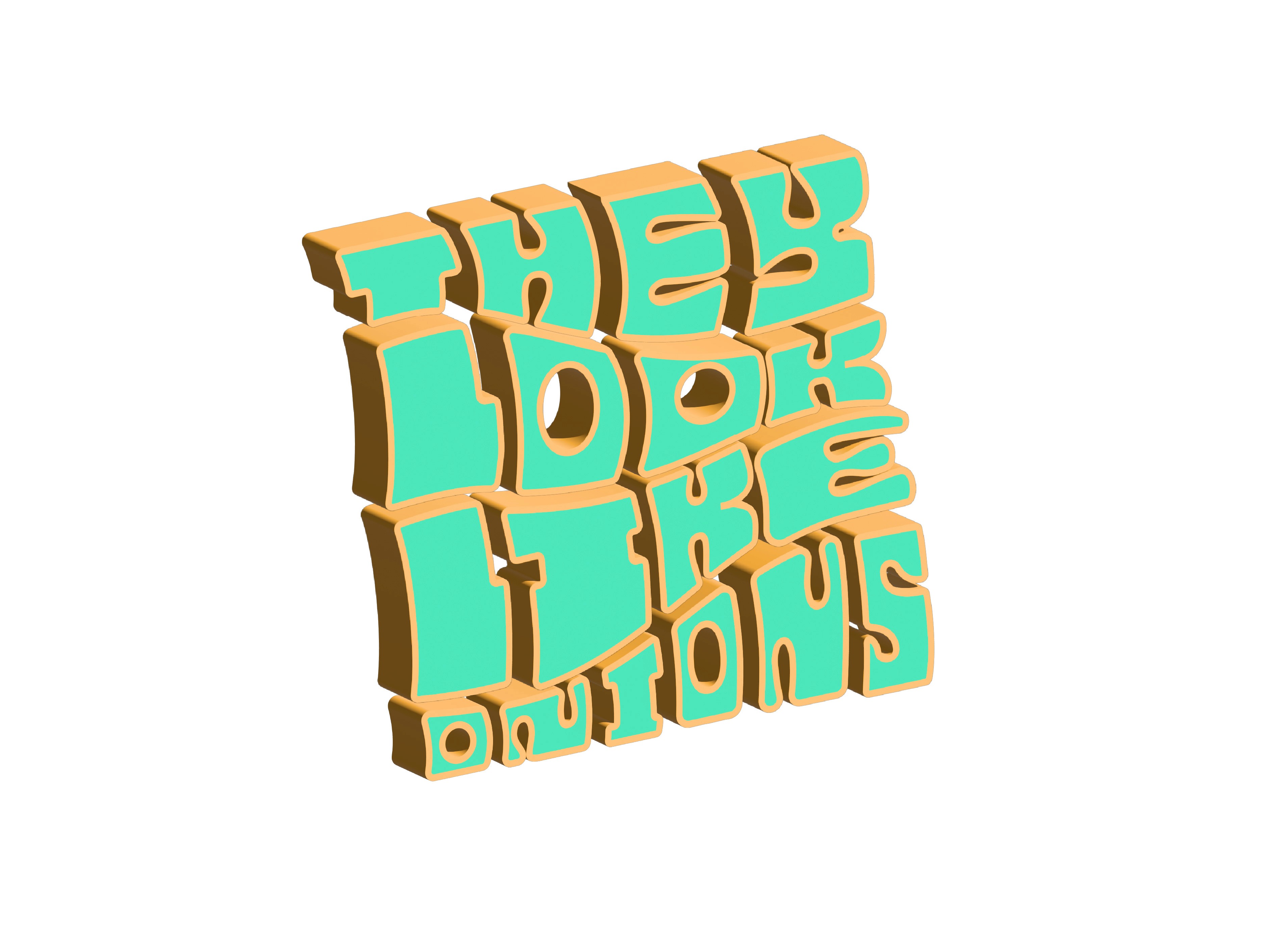 A blue-green and golden 3D Block of nested text reading "they look like onions"