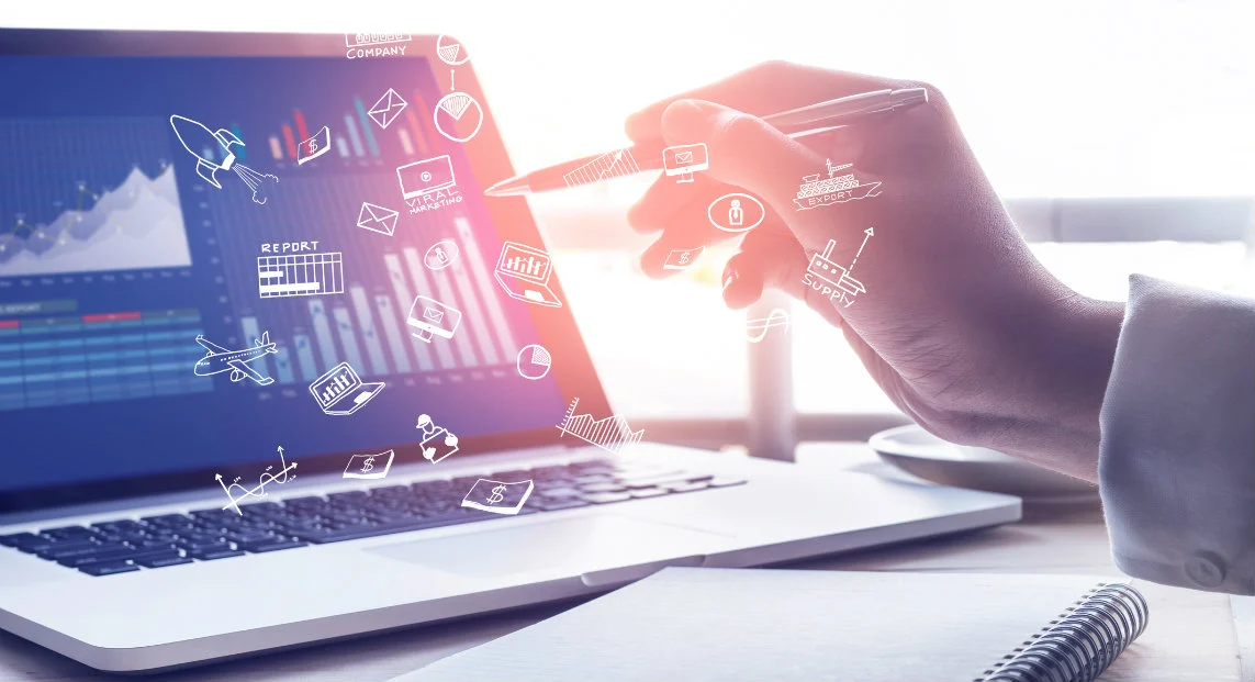 Digital marketing analytics displayed on a laptop screen showing performance and growth data.