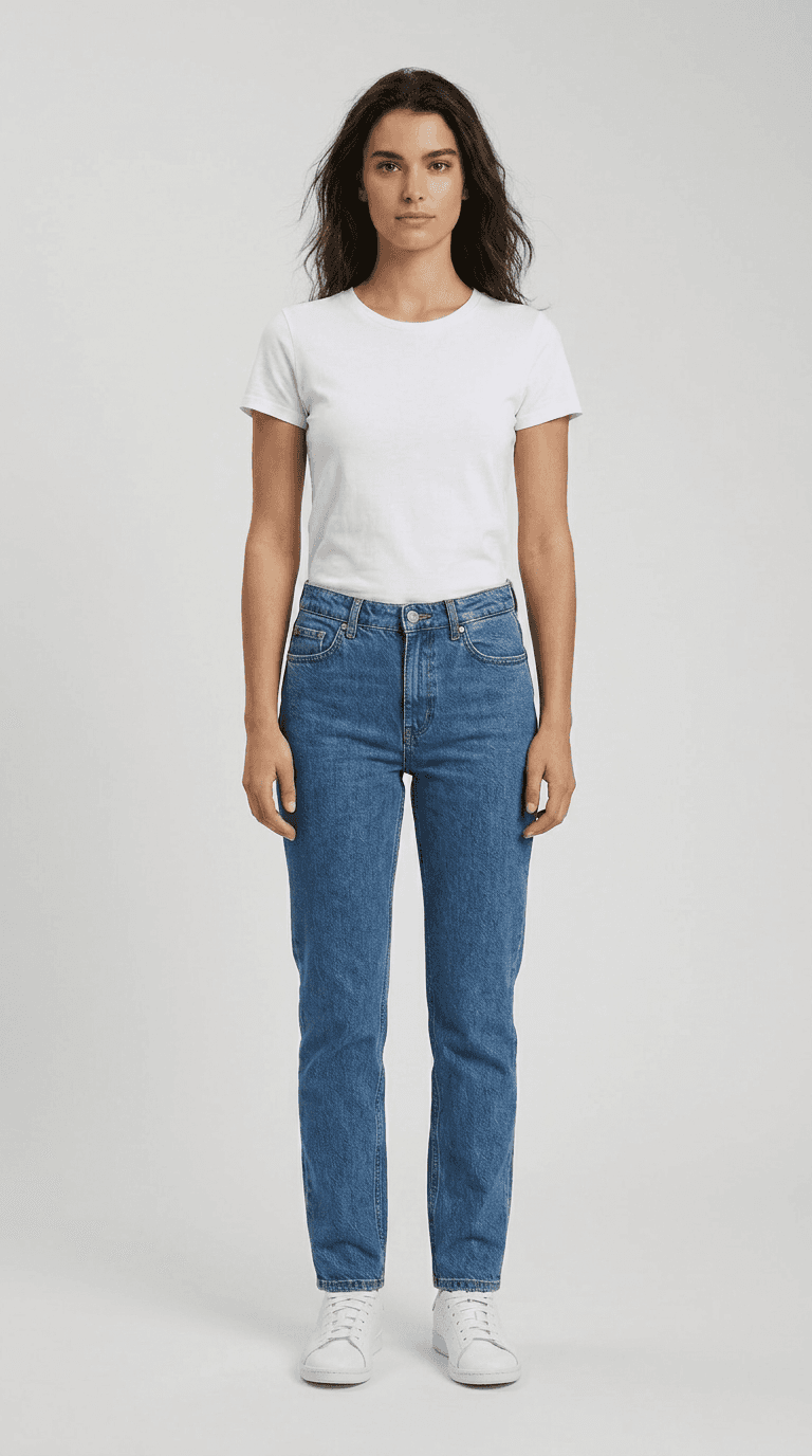 AI-generated female model base — neutral background for ecommerce fashion content production