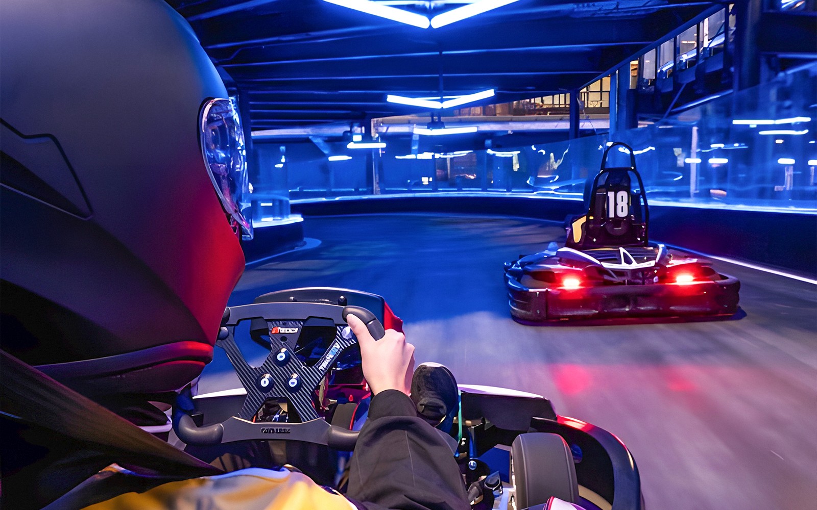 First-person view of a go-kart race at HyperDrive Singapore