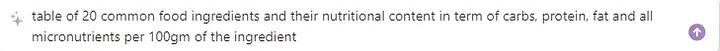 Prompt to ask Notion AI to list specific food ingredients