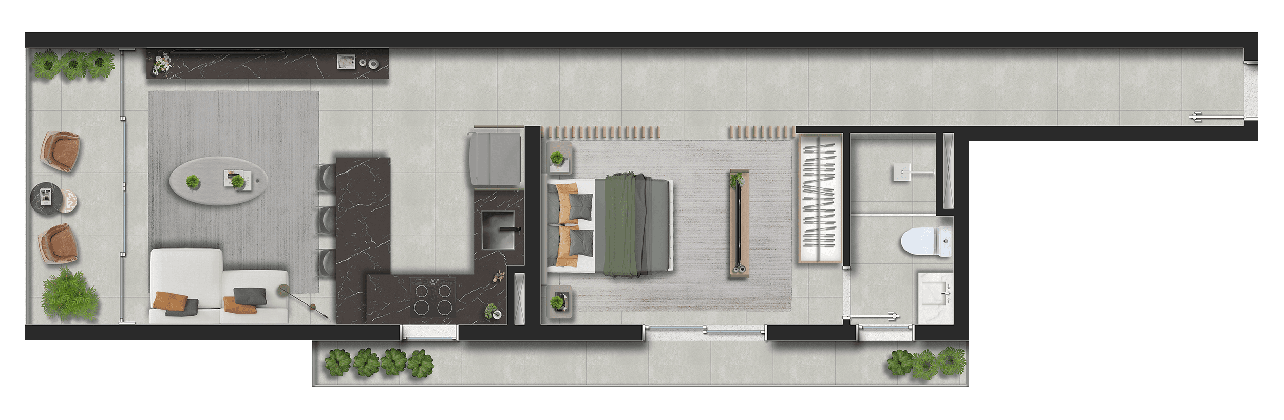 Planta do apartamento studio de 60m²