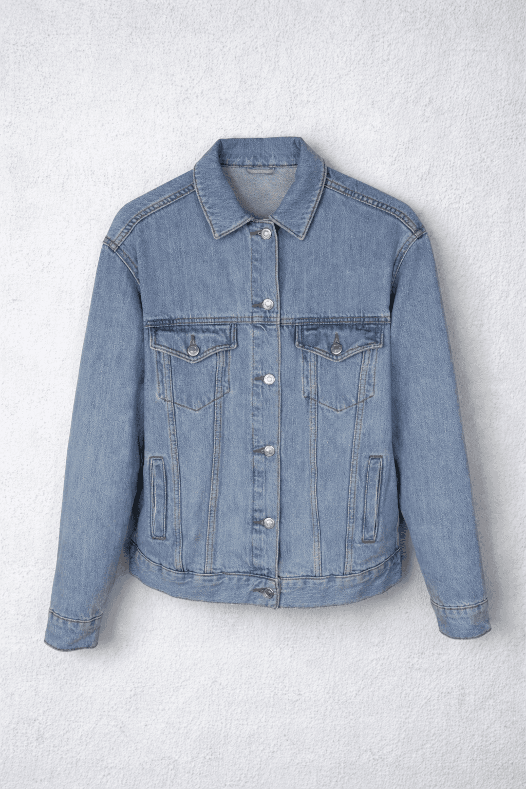 Light blue denim jacket with button-up front