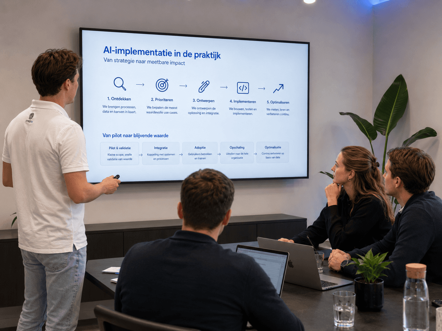 Consultant geeft AI-presentatie aan team