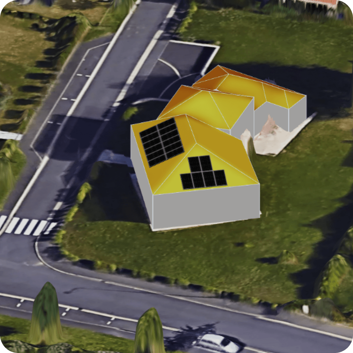 Exemple d’un rendu en 3D réalisé avec IA par le bureau d’étude Solarock lors d’une étude d’ensoleillement 