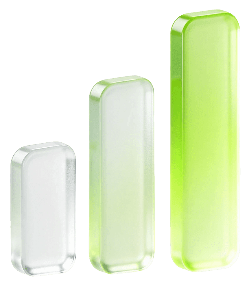 Frosted-glass rising bars with a green glow — Growth plan icon