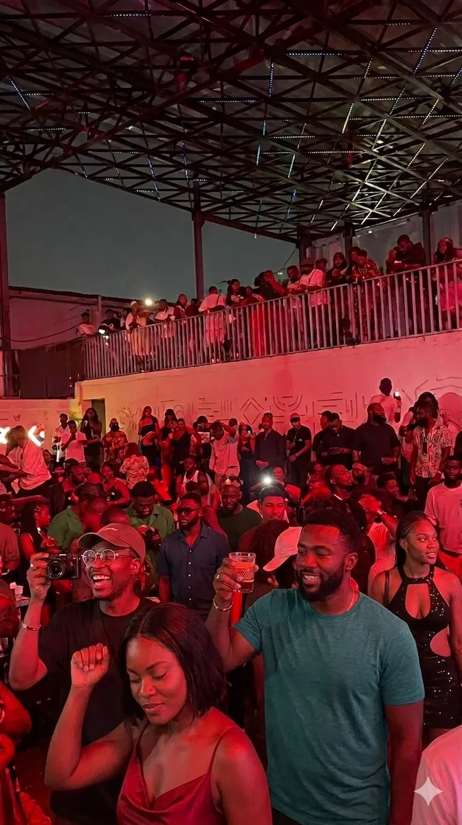 A vibrant nightlife scene at a BookAfrica experience in Accra, Ghana.