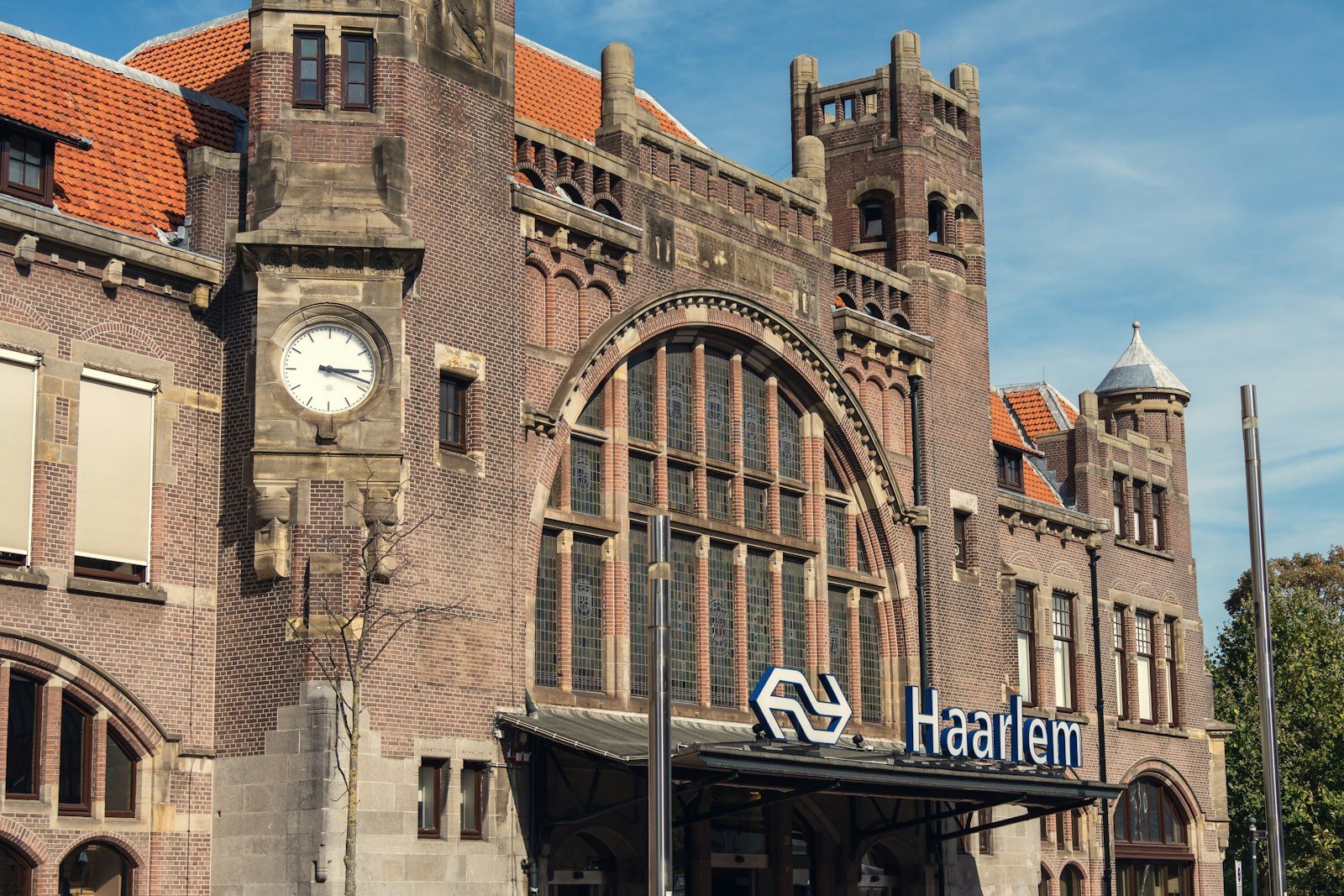 Historic Haarlem train station building in the Netherlands