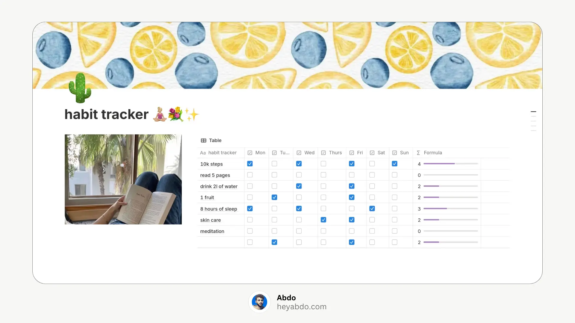 Aesthetic notion Habit Weekly Tracker
