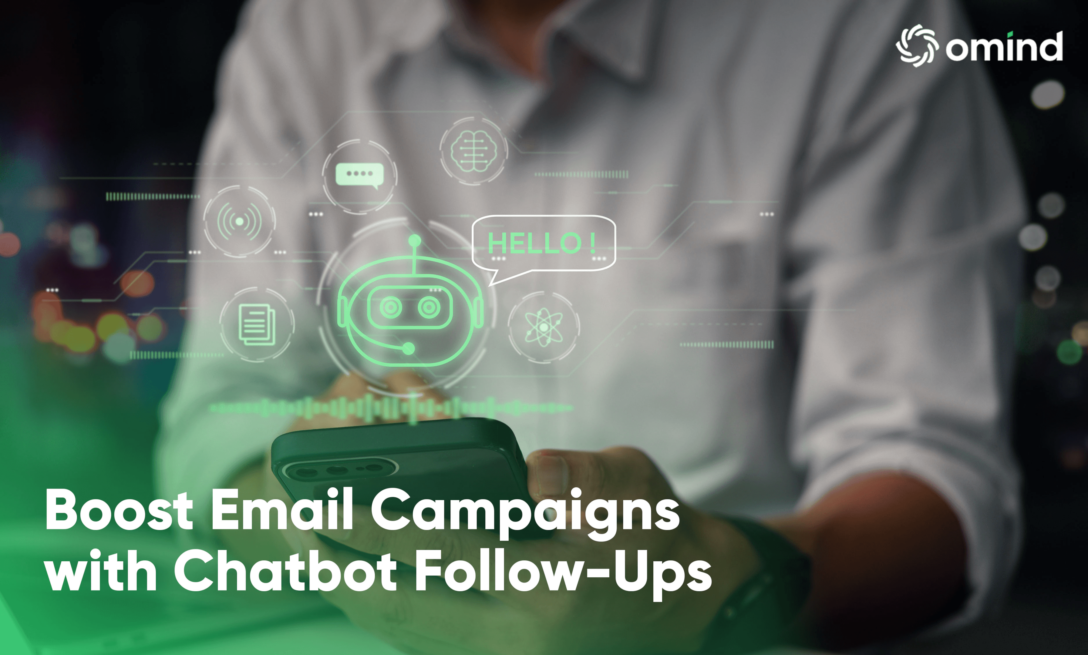 A visual concept of a chatbot initiating timely follow-ups on a smartphone.