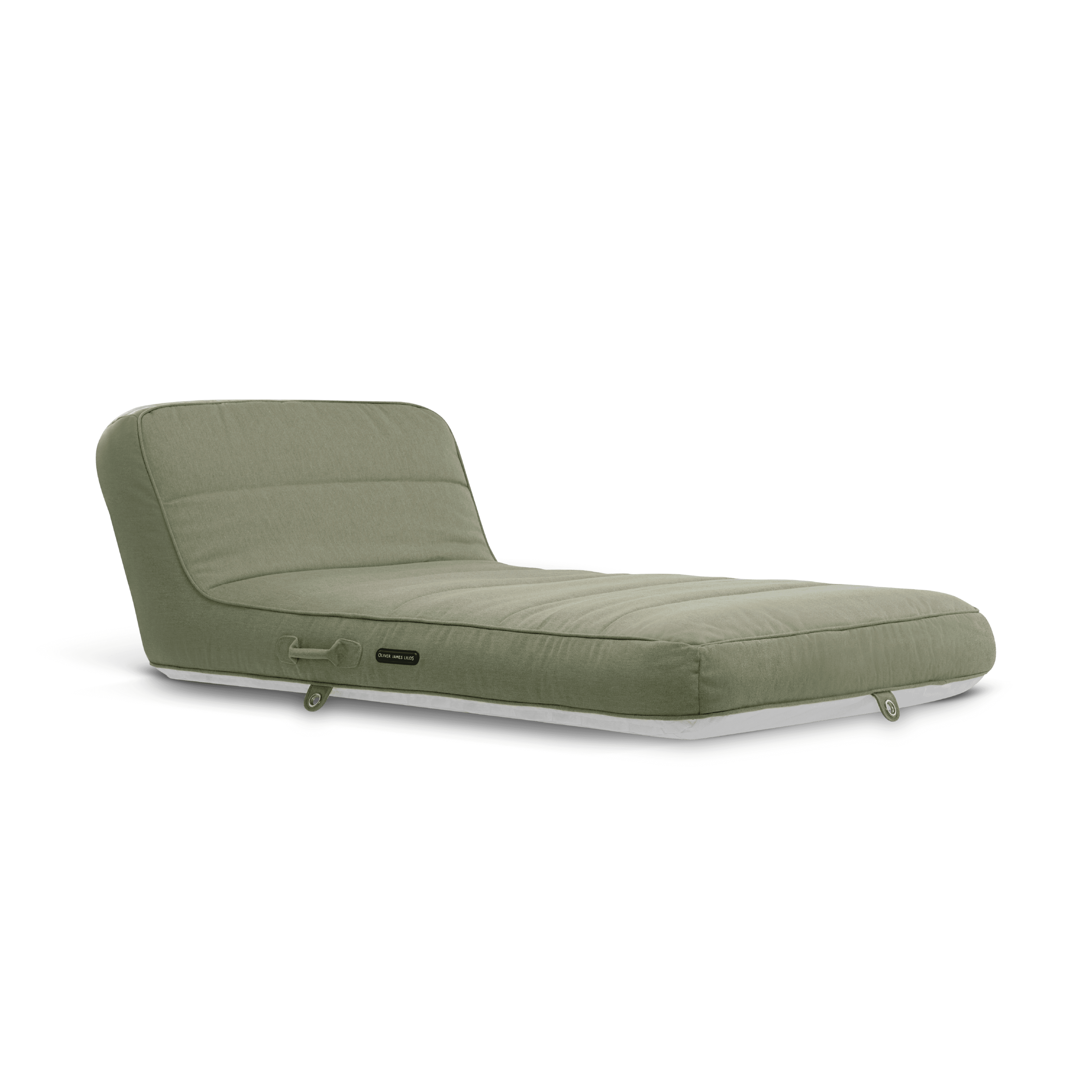 Single Leafâ. A one-person luxury pool float in rich green fabric and white base, with LiloCover upholstery and backrest.