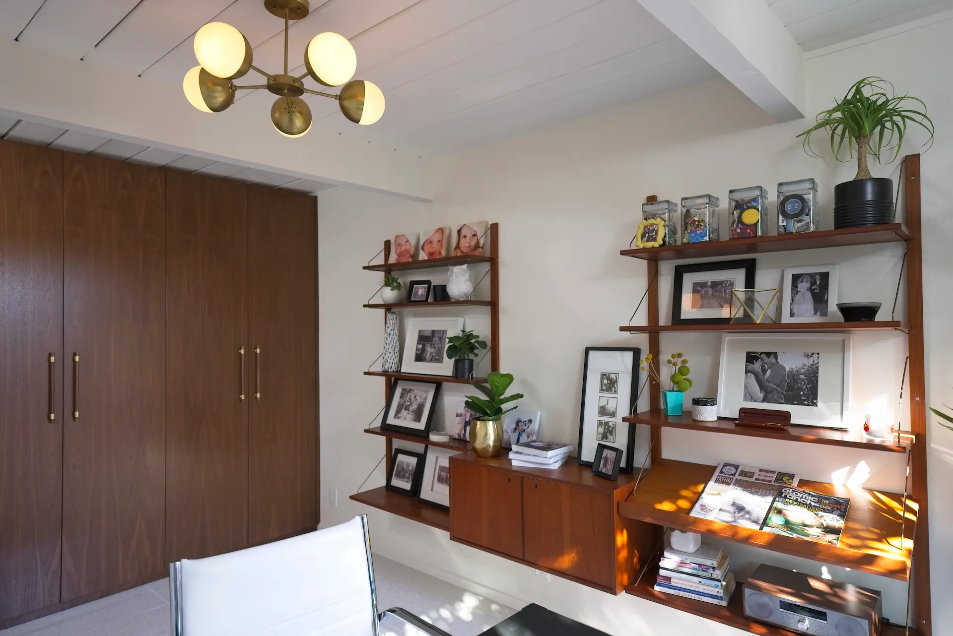 Second wide-angle view of the home office, showcasing custom cabinetry and storage solutions in the Fairhaven Eichler Tract remodel. Photo by Todd Huge.