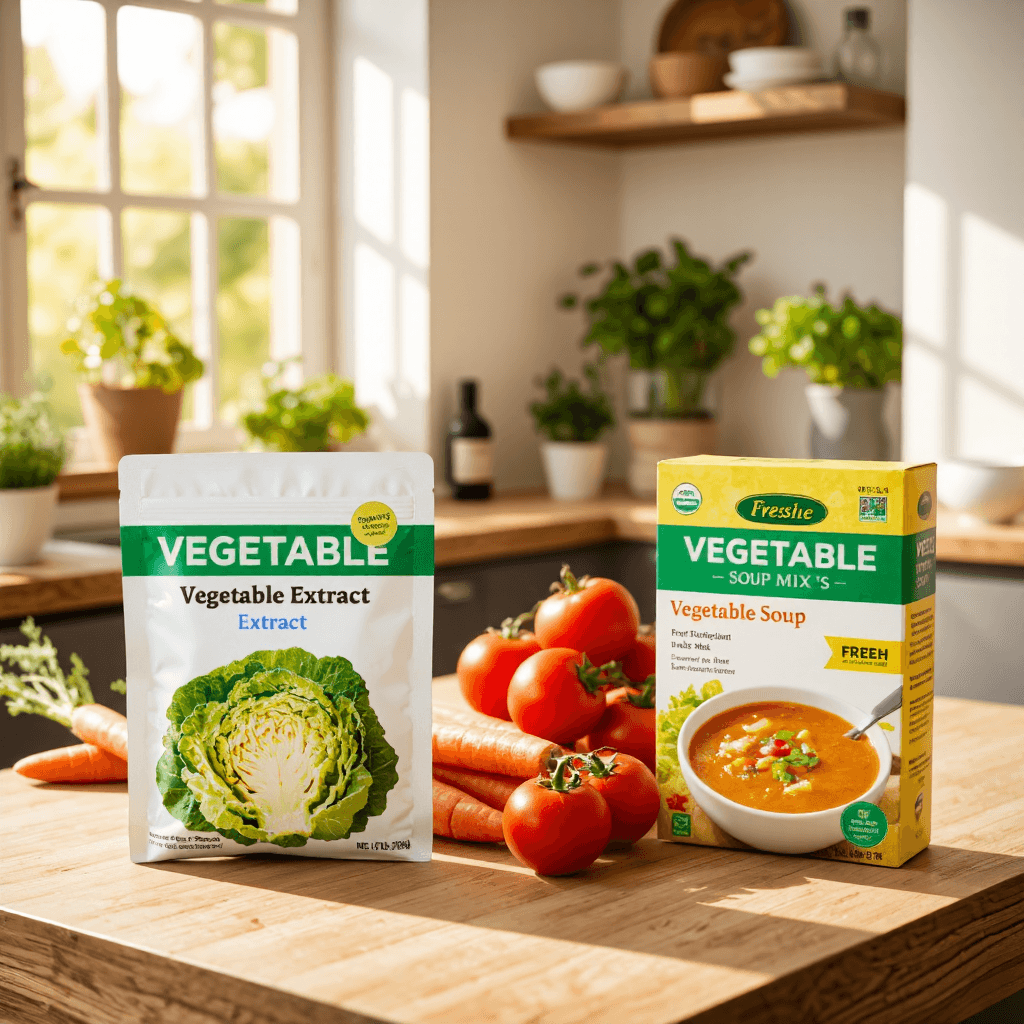 product photography of packets of vegetable extract