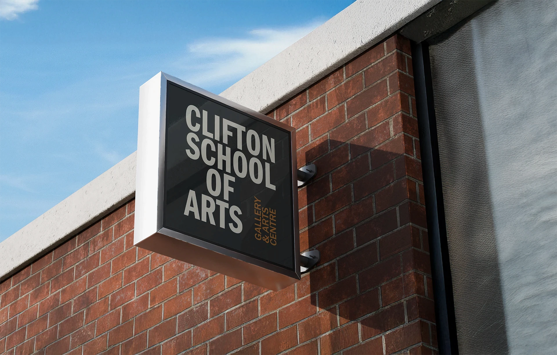Clifton School of Arts logo on signage with hero typography.