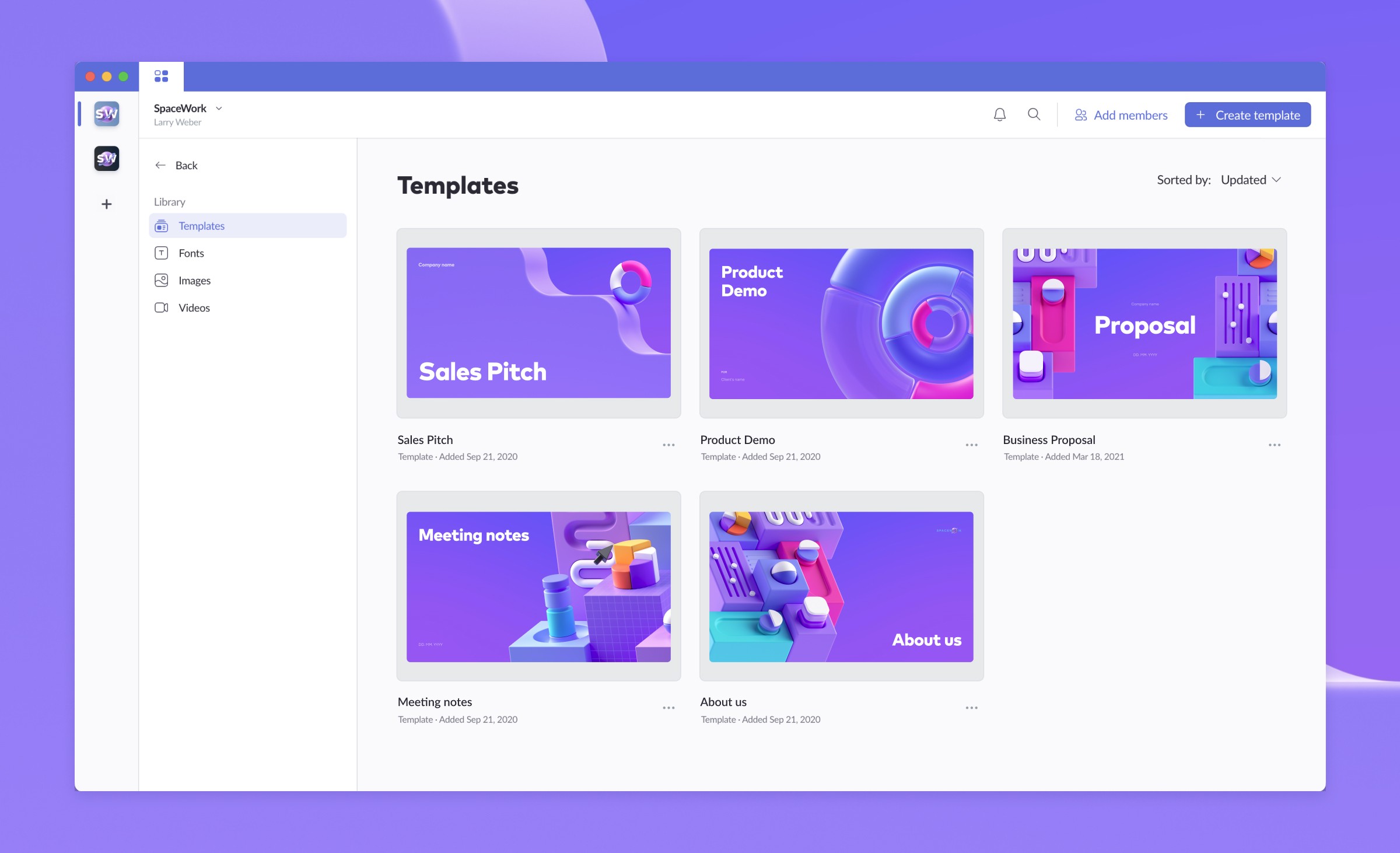 Pitch library for presentation templates and brand assets
