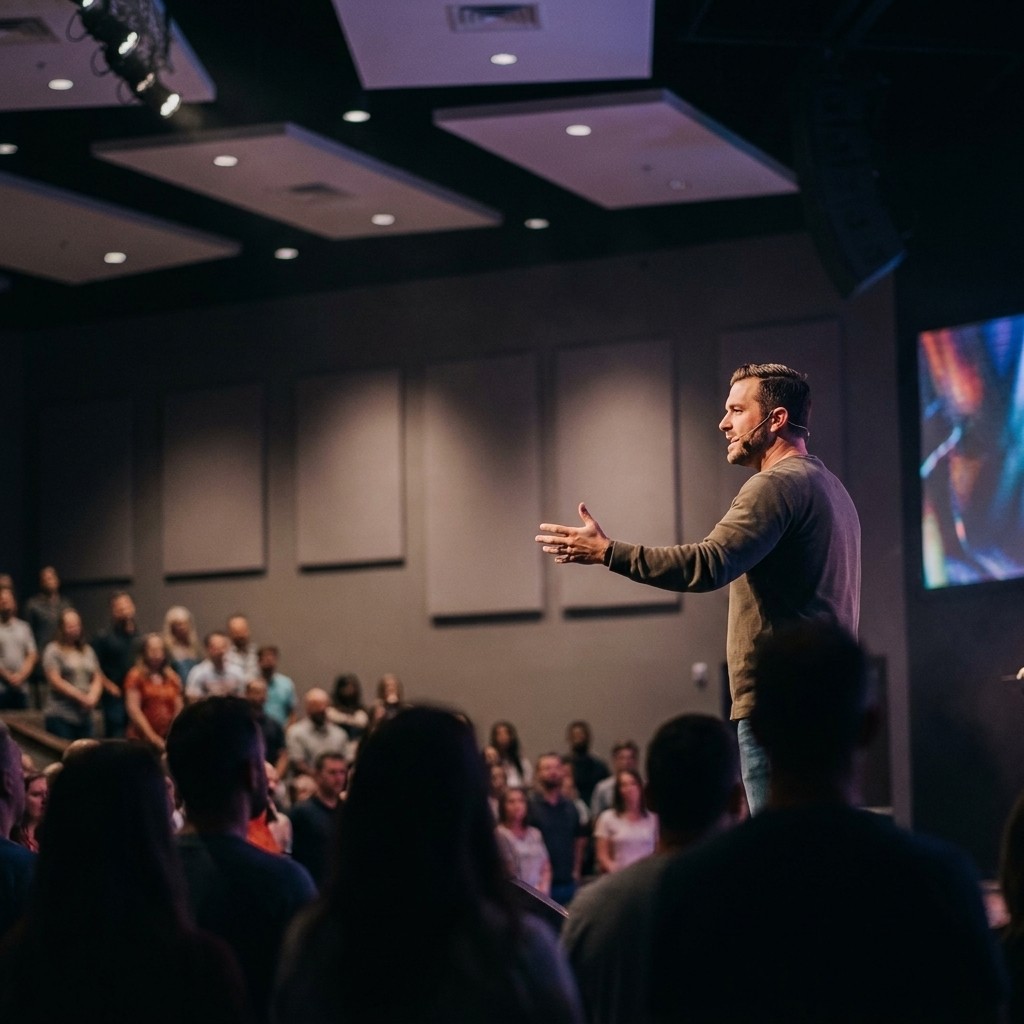 Pastor preaching during a church service