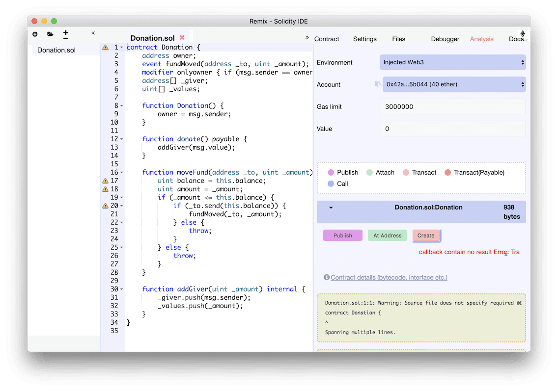 Remix with Donation.sol pre-deployment