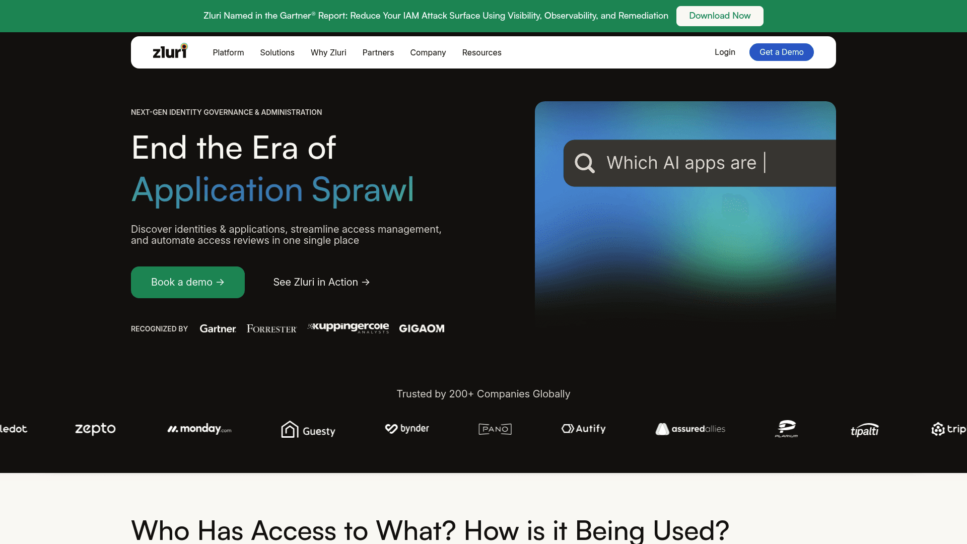 A screenshot of Zluri's website, which integrates with Jira and is one of the Best Software License Management Tools for Jira.