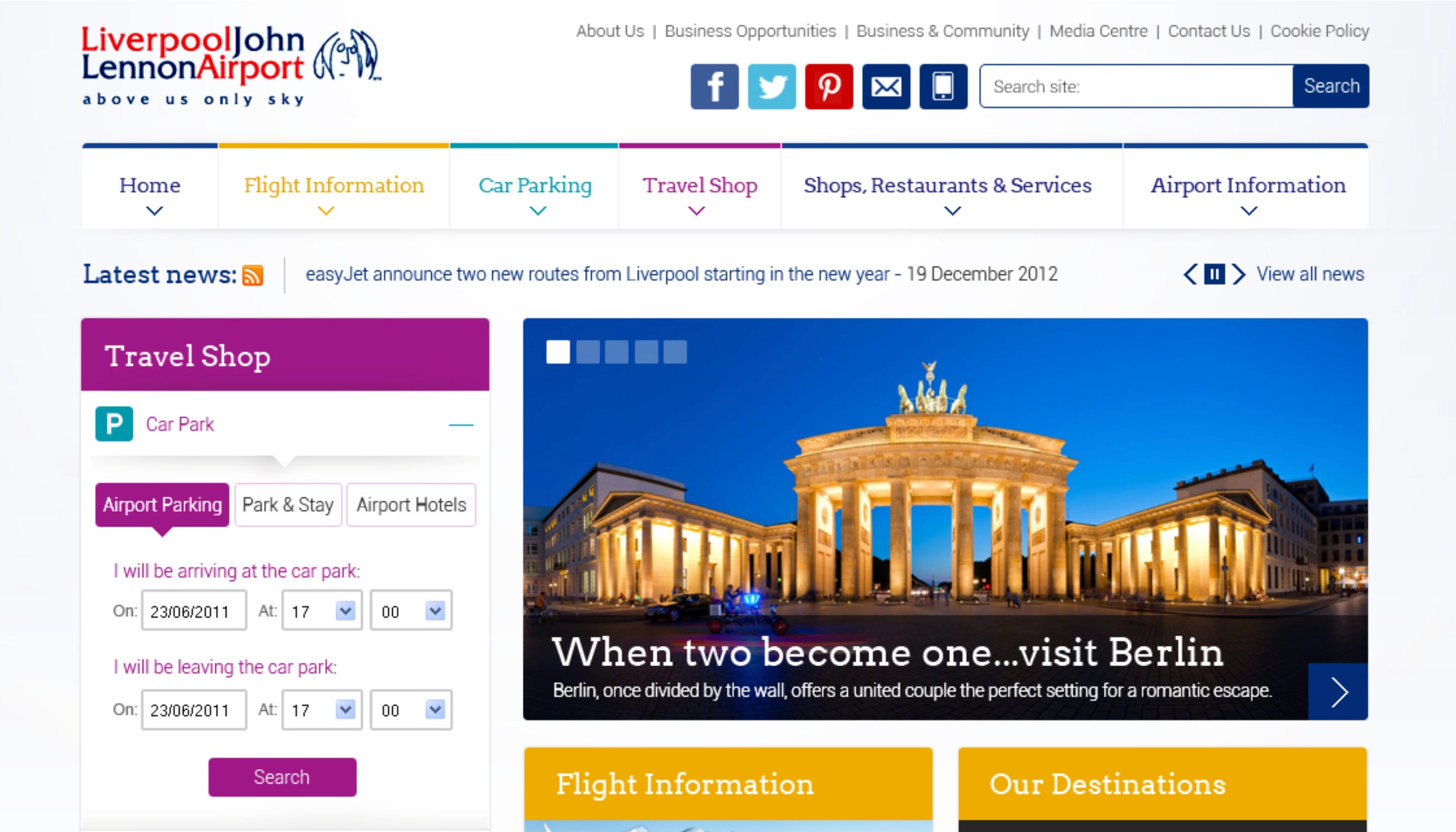 Homepage design for Liverpool John Lennon Airport