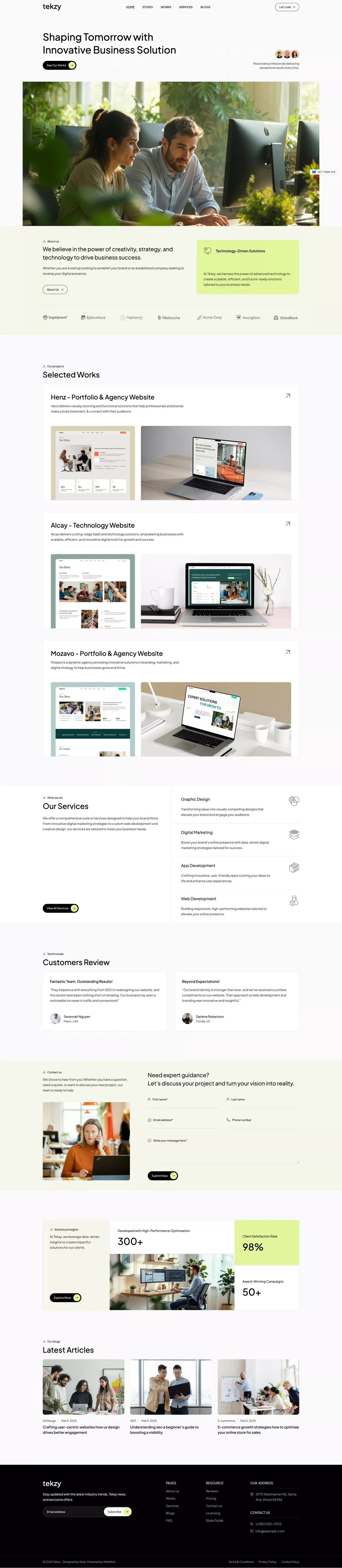 Tekzy - Webflow HTML website template portfolio page screenshot showcasing Design and Tech design