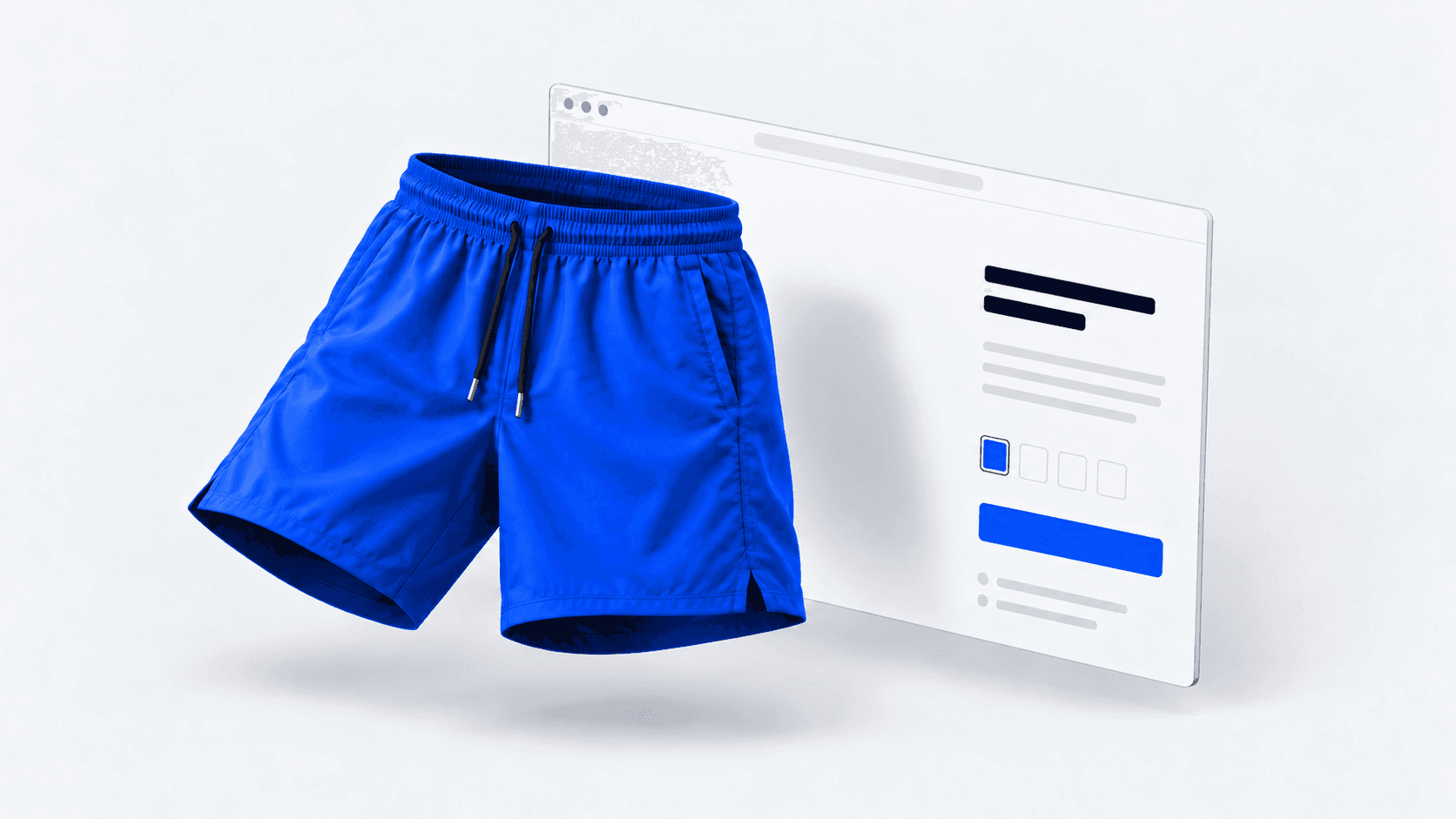 Unbranded blue shorts in angled browser