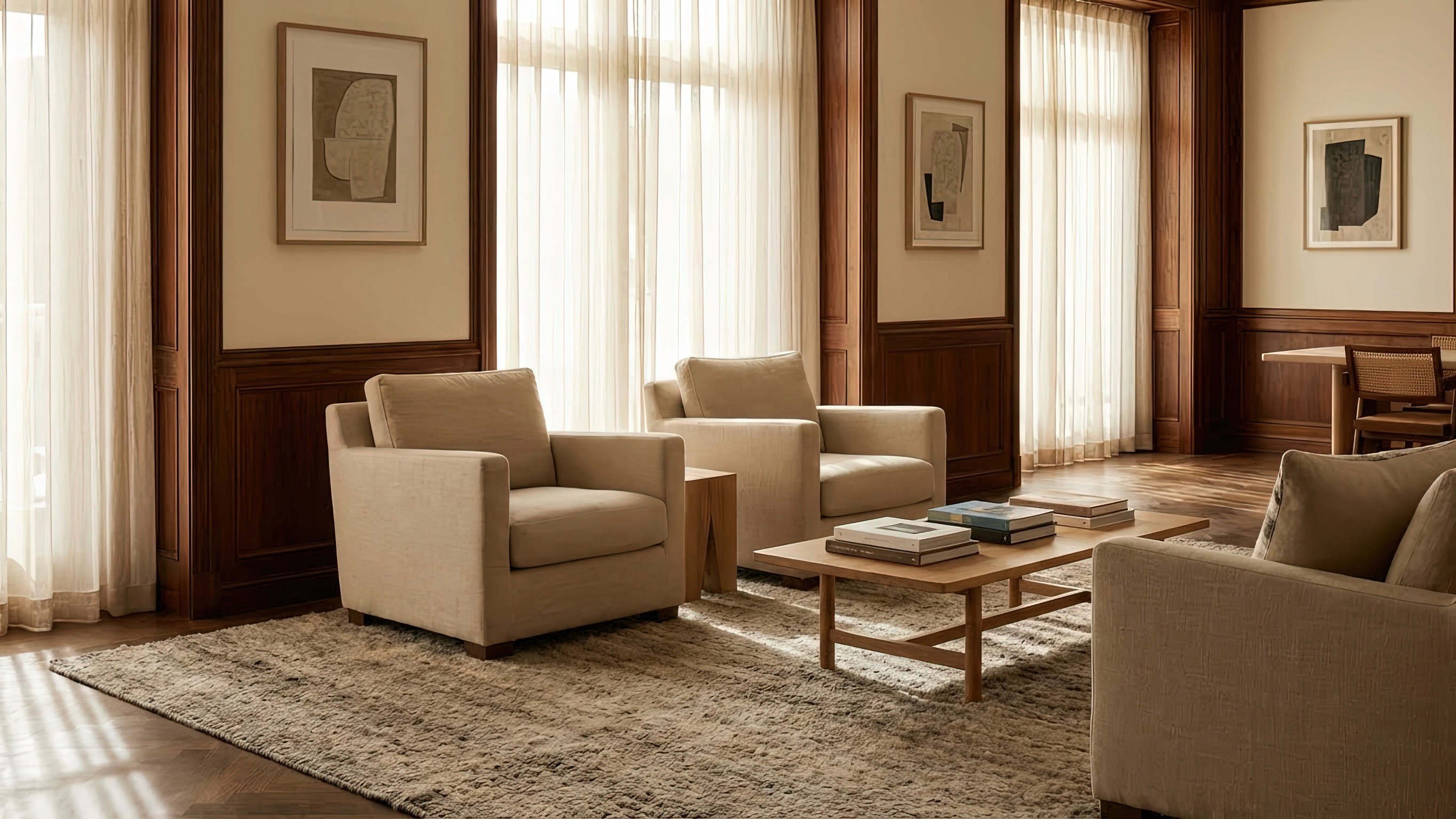 sunlit empty room with wooden floors