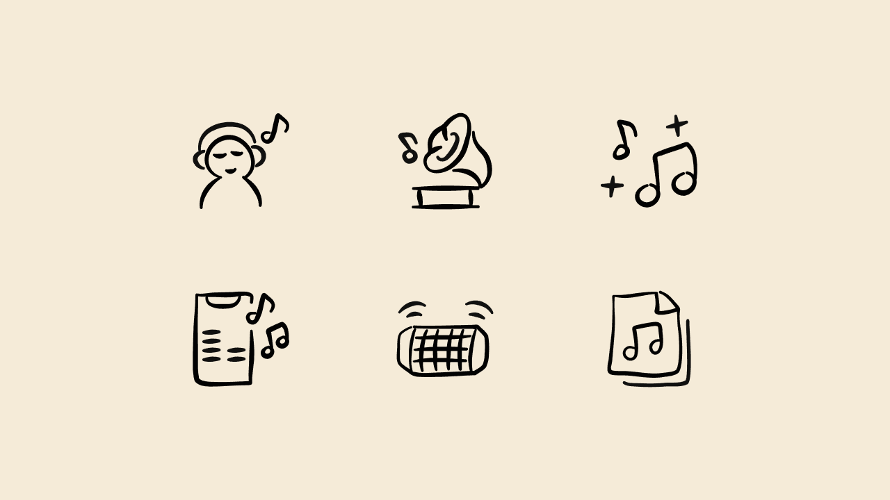 Freehand Line Music Icon Set