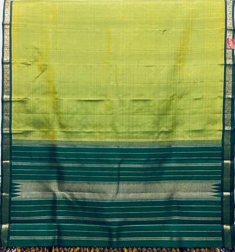 Lime Green and Dark Green Kanchivaram Silk Saree