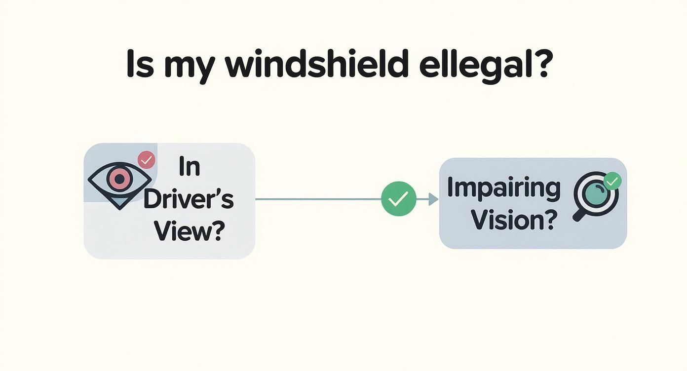 Infographic about cracked windshield illegal