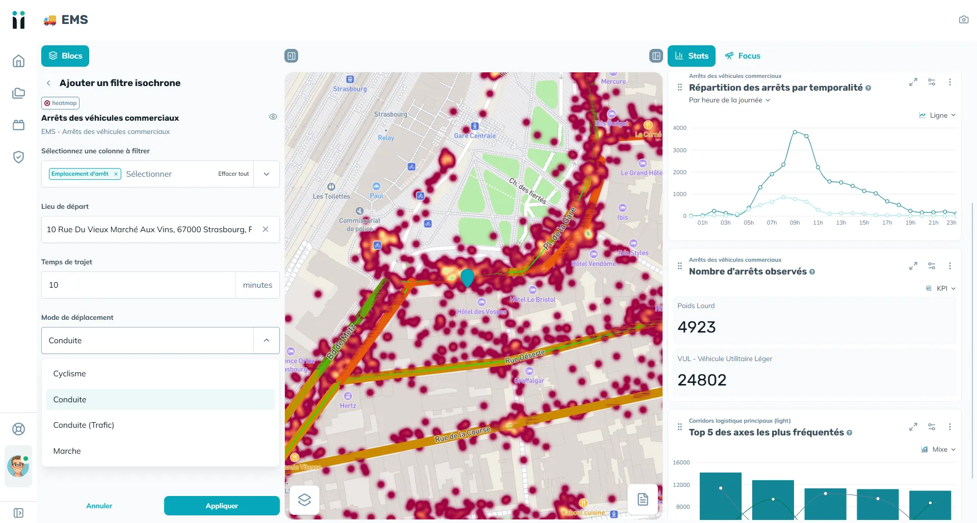 visualisation plateforme arret vehicule commerciaux